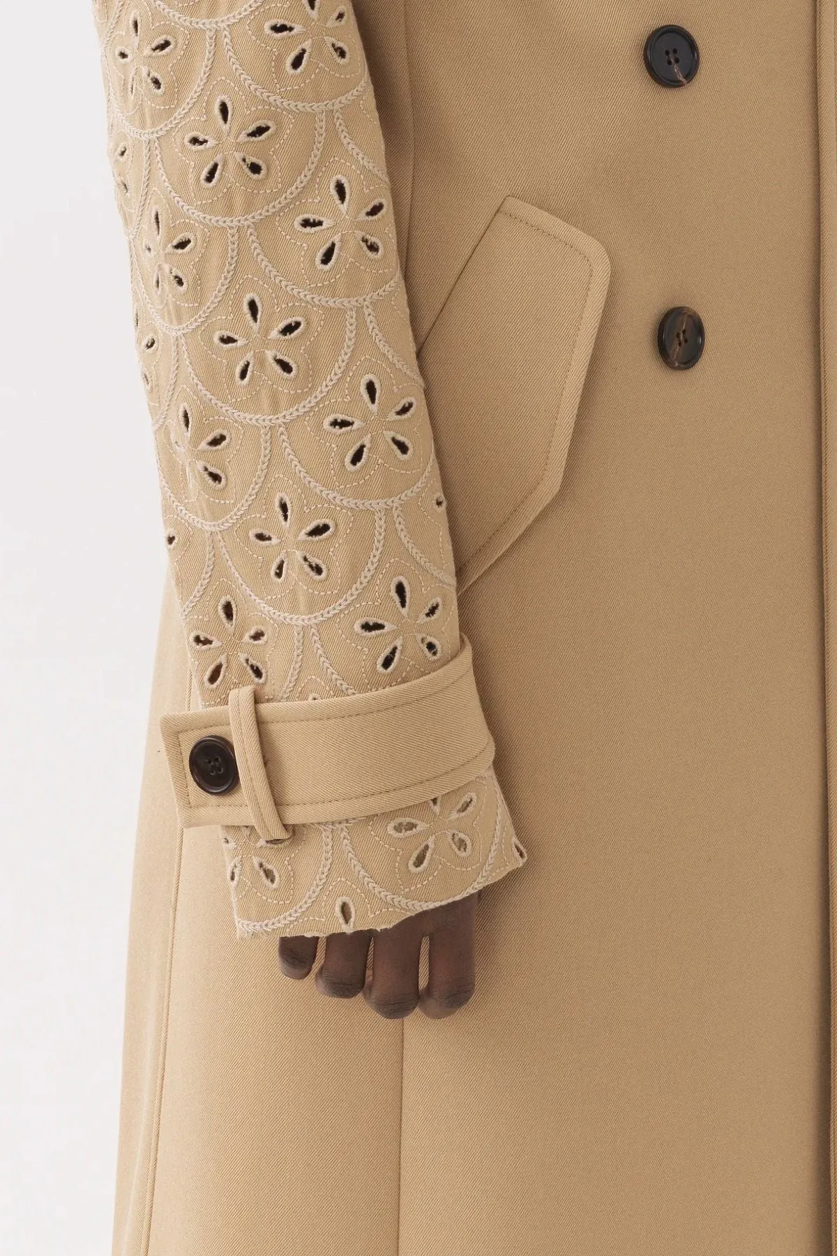 Chloé Broderie Anglais Trench Coat - Pearl Beige