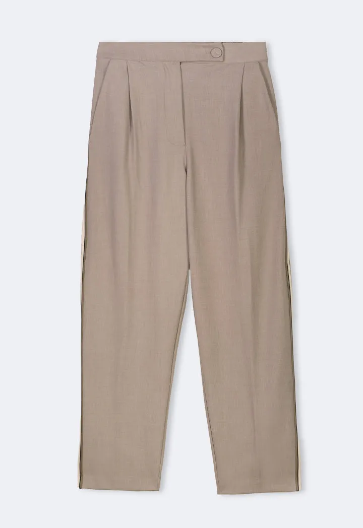 Choice Solid Straight Legs Trousers Beige