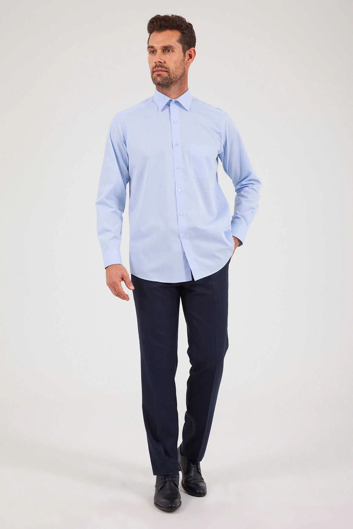 Classic Fit Long Sleeve Cotton Blue Dress Shirt