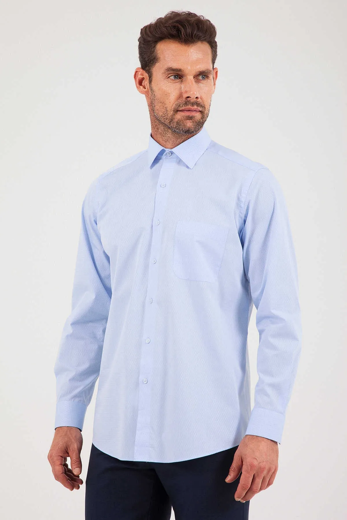 Classic Fit Long Sleeve Cotton Blue Dress Shirt