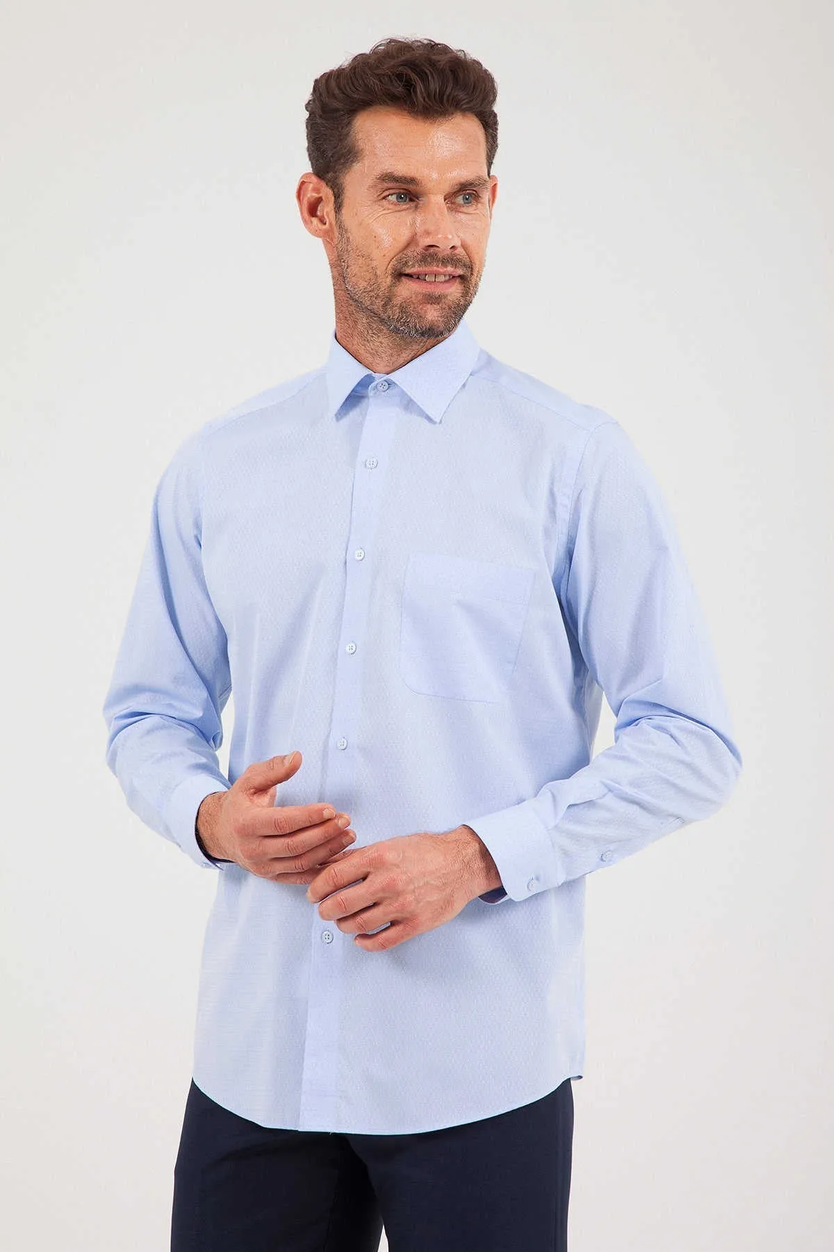 Classic Fit Long Sleeve Cotton Blue Dress Shirt