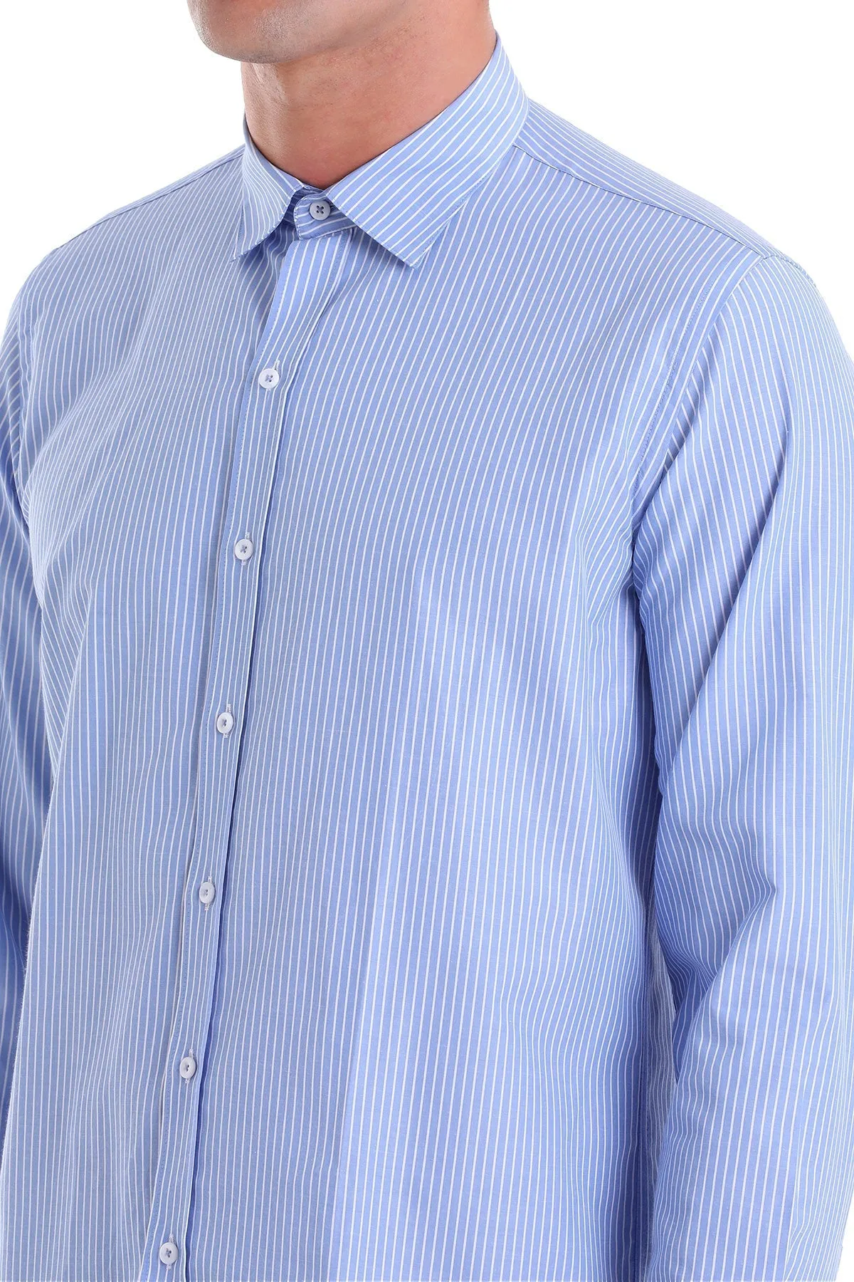 Comfort Fit Striped Cotton Blend Blue Dress Shirt