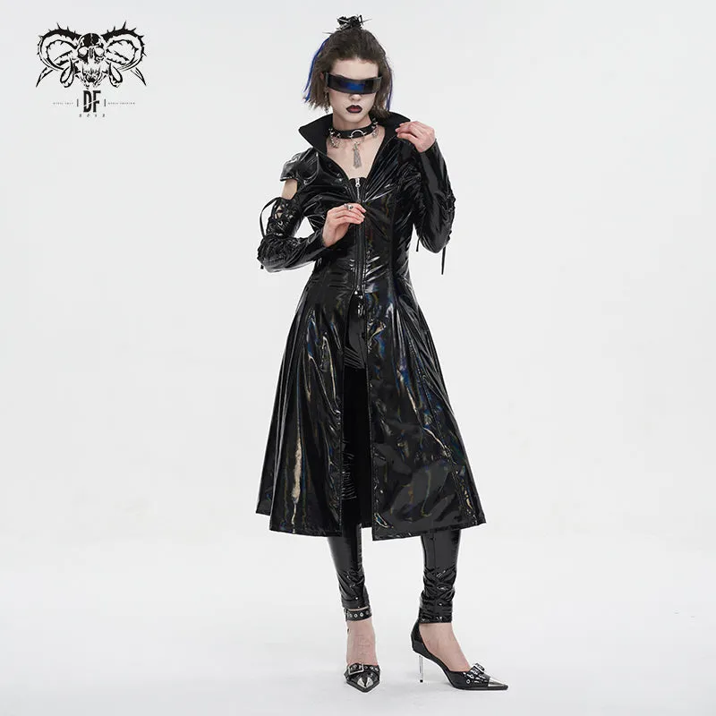 CT210 Patent leather strappy zipper long coat