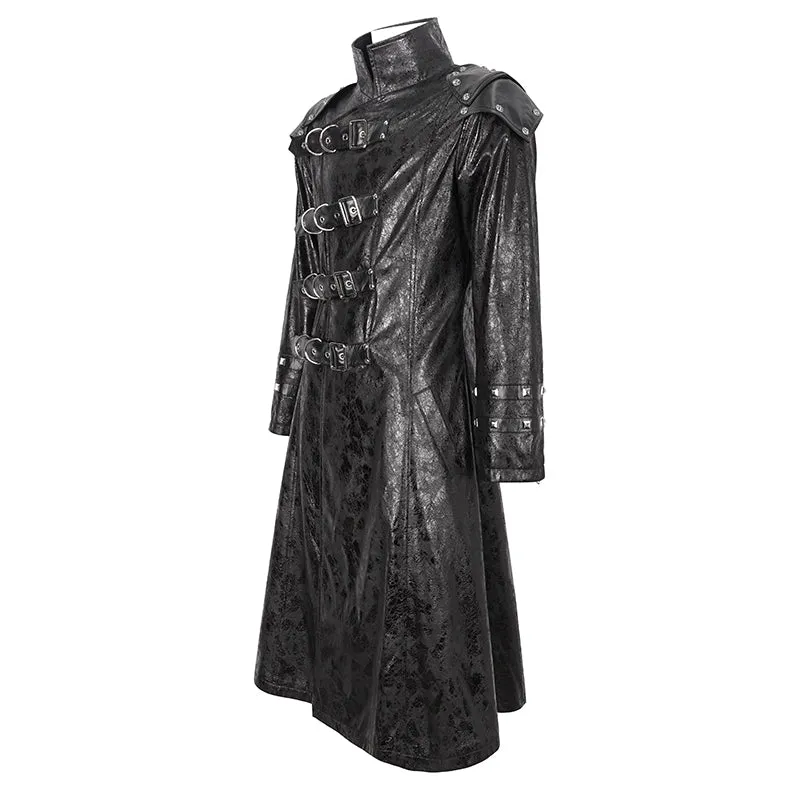 CT22301 Cracked leather stand collar long men's jacket