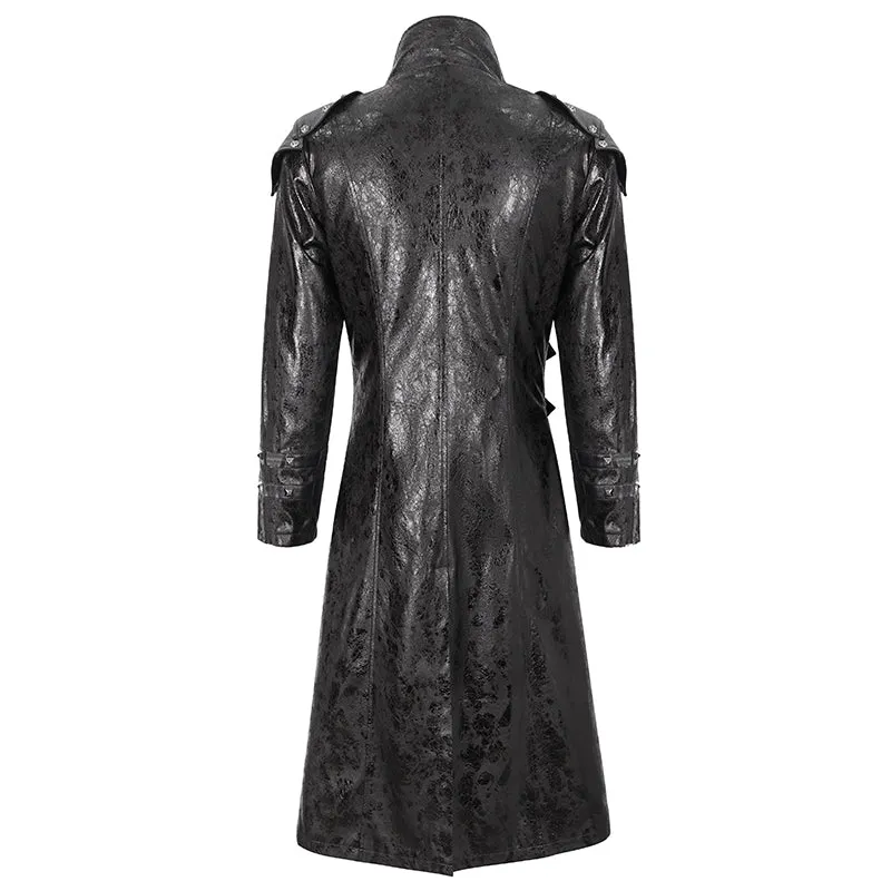 CT22301 Cracked leather stand collar long men's jacket