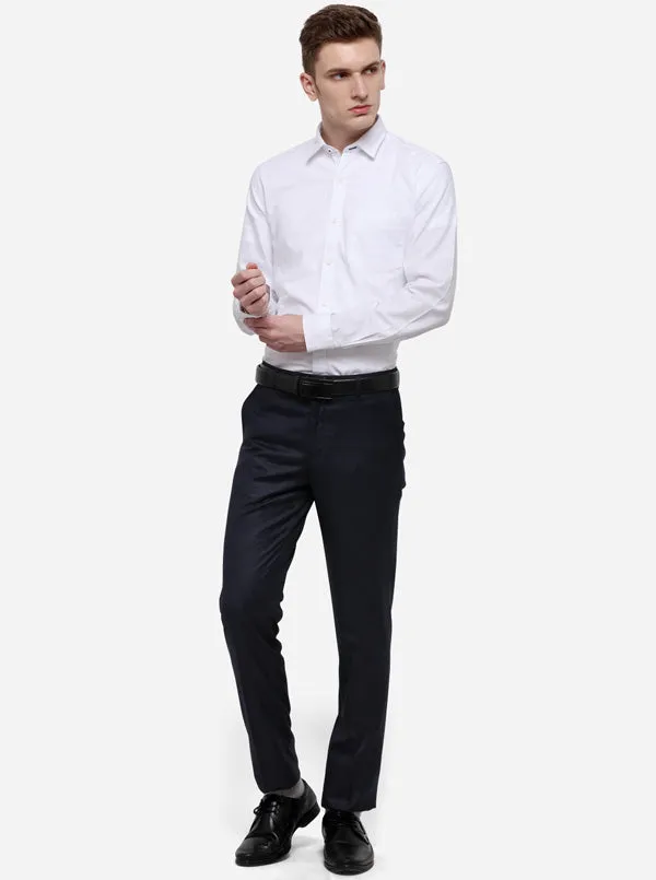 Dark Blue Solid Slim Fit Formal Trouser | Metal