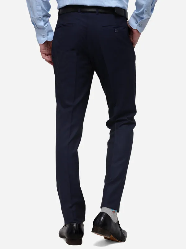 Dark Blue Solid Super Slim Fit Formal Trouser | JadeBlue