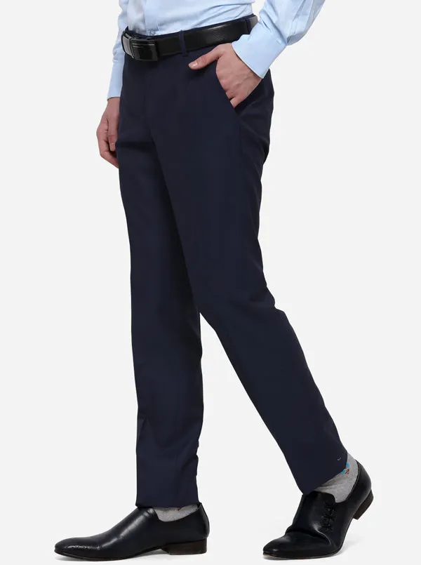 Dark Blue Solid Super Slim Fit Formal Trouser | JadeBlue