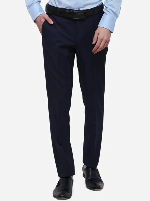 Dark Blue Solid Super Slim Fit Formal Trouser | JadeBlue