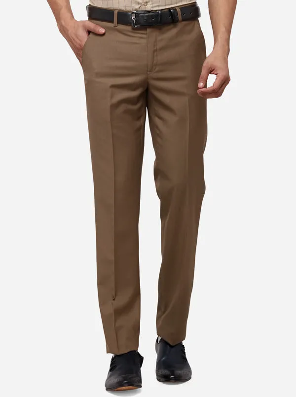 Dark Khaki Solid Slim Fit Formal Trouser | Greenfibre