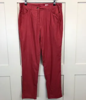 Deep Red Linen Blend Tapered Trousers