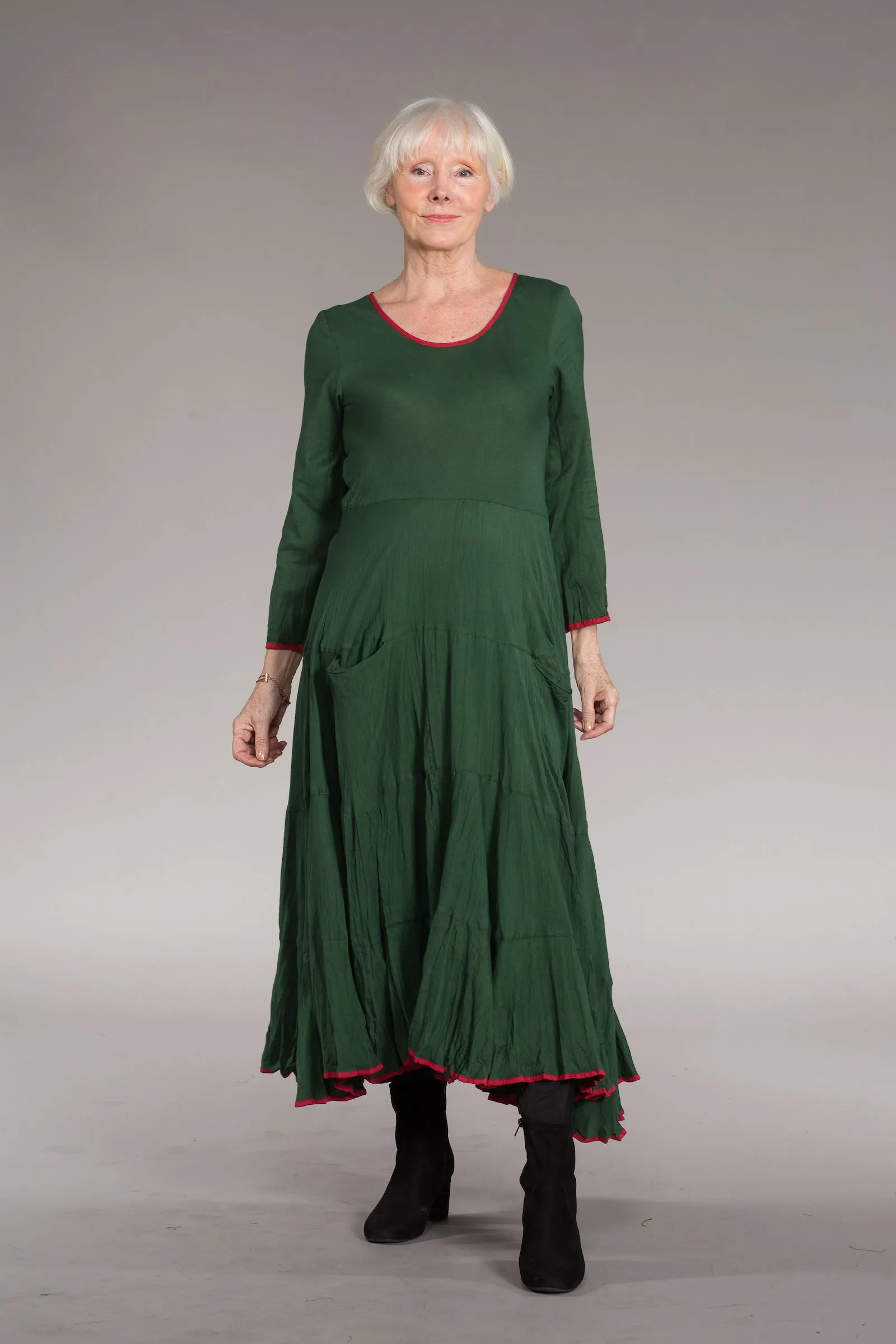 Dewani Dress in Hand Block Printed Brushed Cotton - Only 2 Pieces Left in Plain Forest Green!