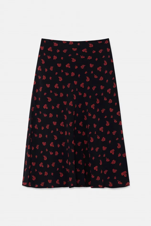 Dita Satin Bias Cut Midi Skirt - Red Floral