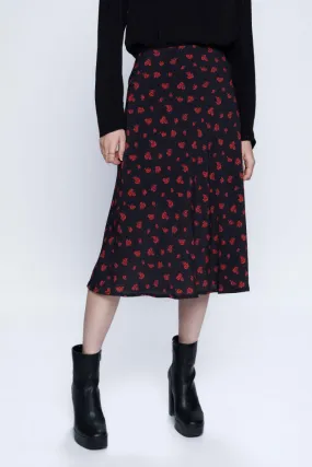 Dita Satin Bias Cut Midi Skirt - Red Floral