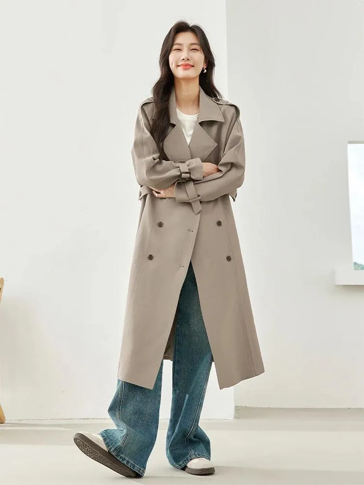 Elegant Long Trench Coat for Women – Fall 2024 Double-Breasted Windbreaker