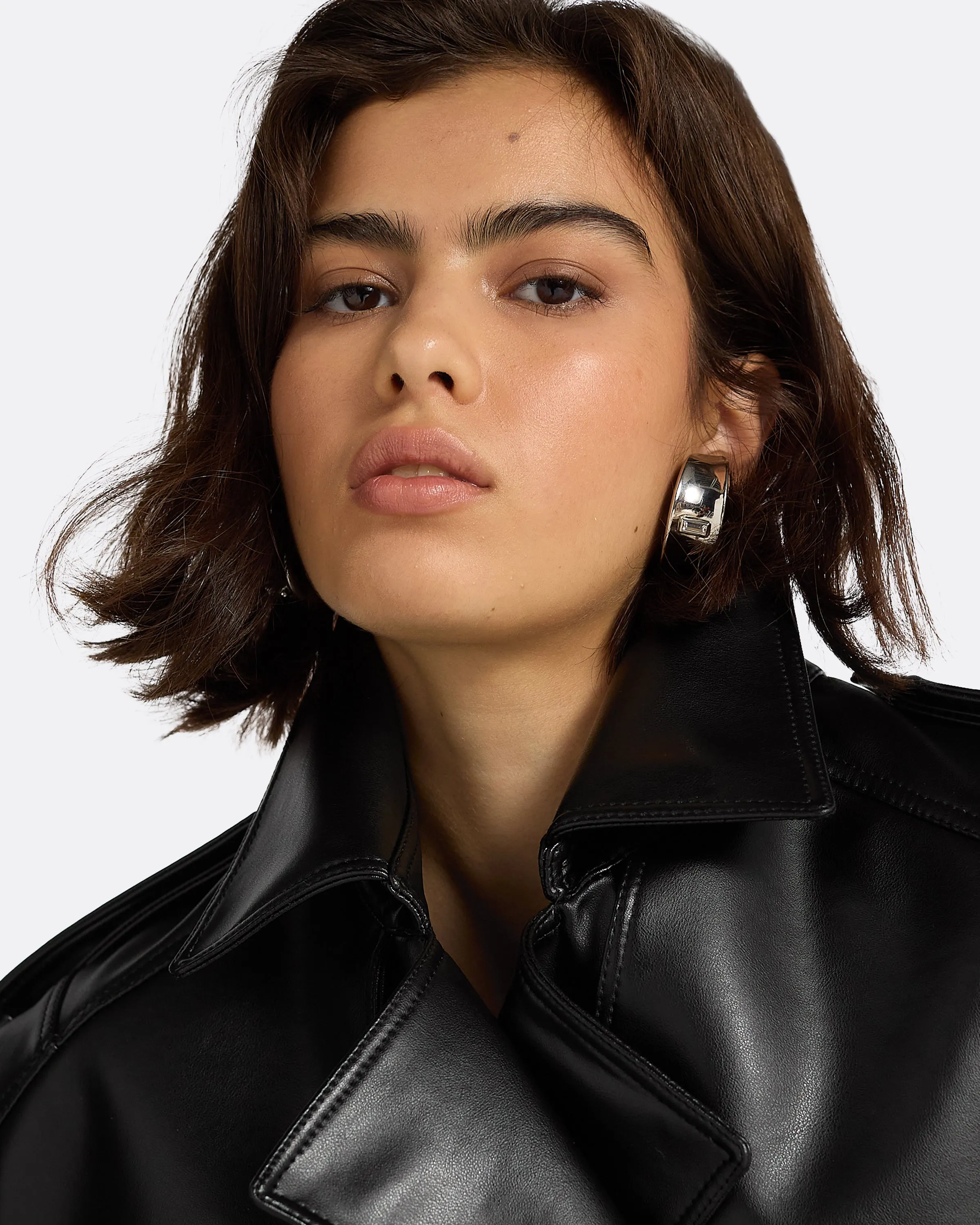 Emy Black Vegan Leather Coat