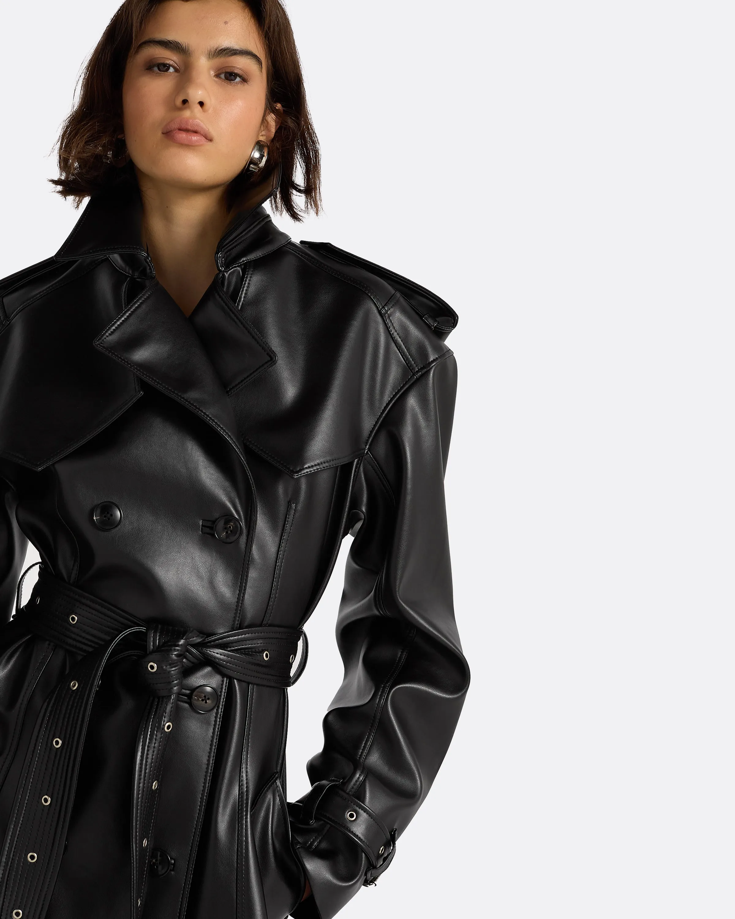 Emy Black Vegan Leather Coat