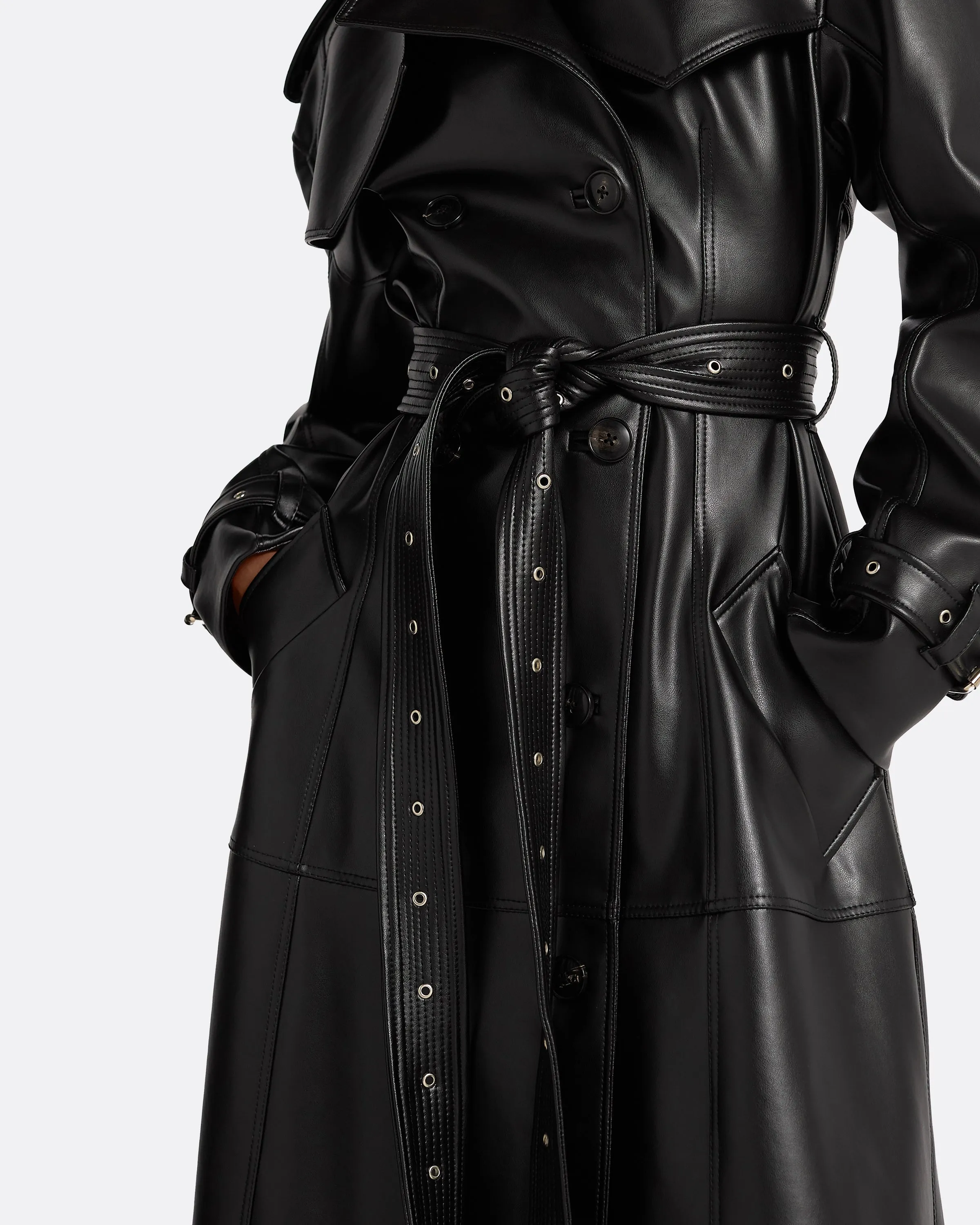 Emy Black Vegan Leather Coat