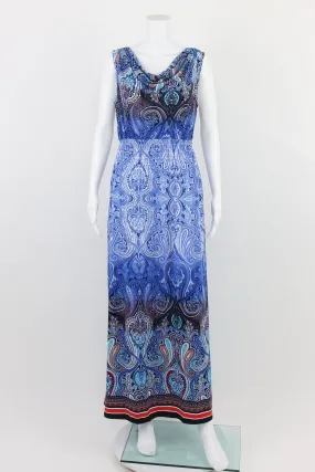 Exhibit A Blue Patterned Cowl Neck Maxi Dress S