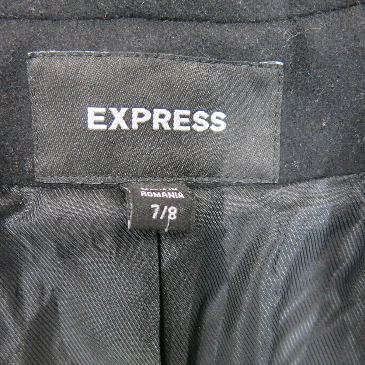 Express Womens Trench Coat Long Sleeves Two Pocket Front Button Black Size 7/8