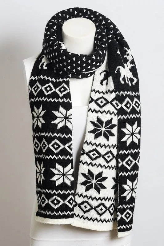 Fair Isle Snowflake Knit Scarf - Final Sale