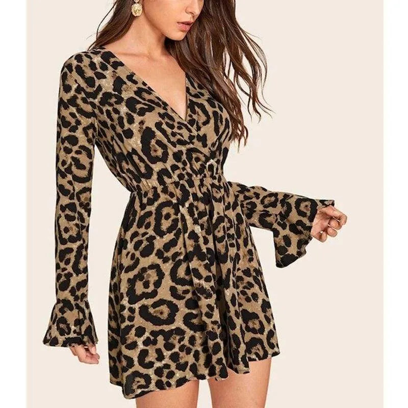 FashionSierra - New Fashion Women Long Sleeve Leopard Dress Elegant Loose Tunic Evening Party Dress Ladies Clothing Streetwear