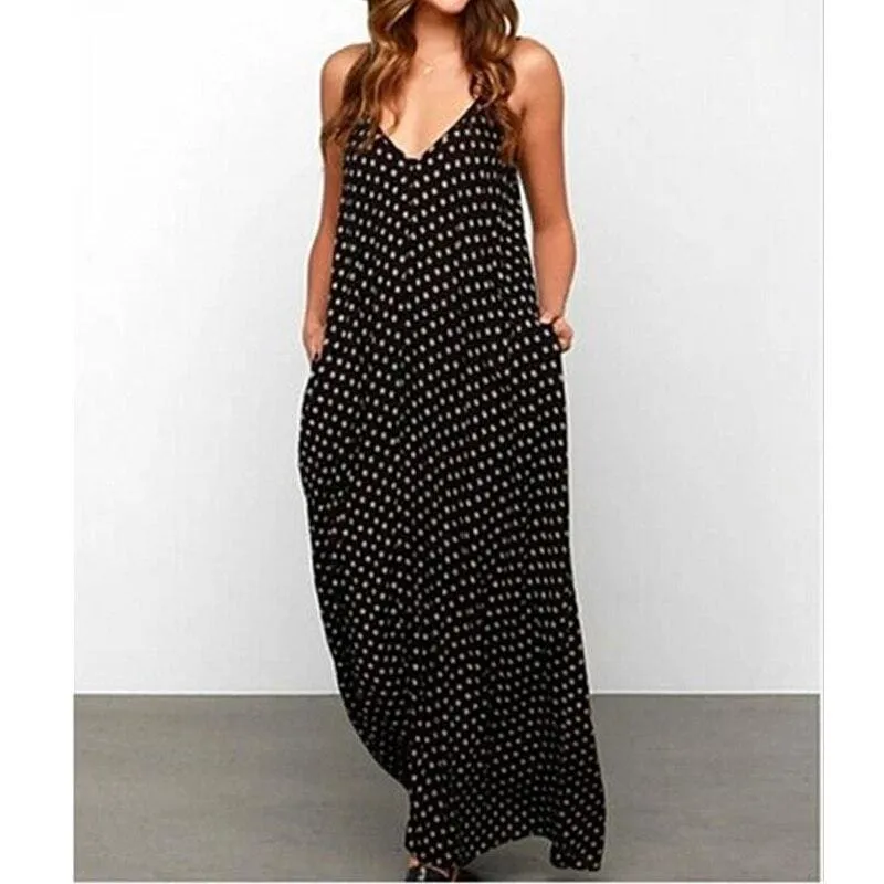 FashionSierra - New Women Summer Boho Long Maxi Dress Holiday Party Dress Ladies Sleeveless Loose Dress Casual V-Neck Beach Sundress