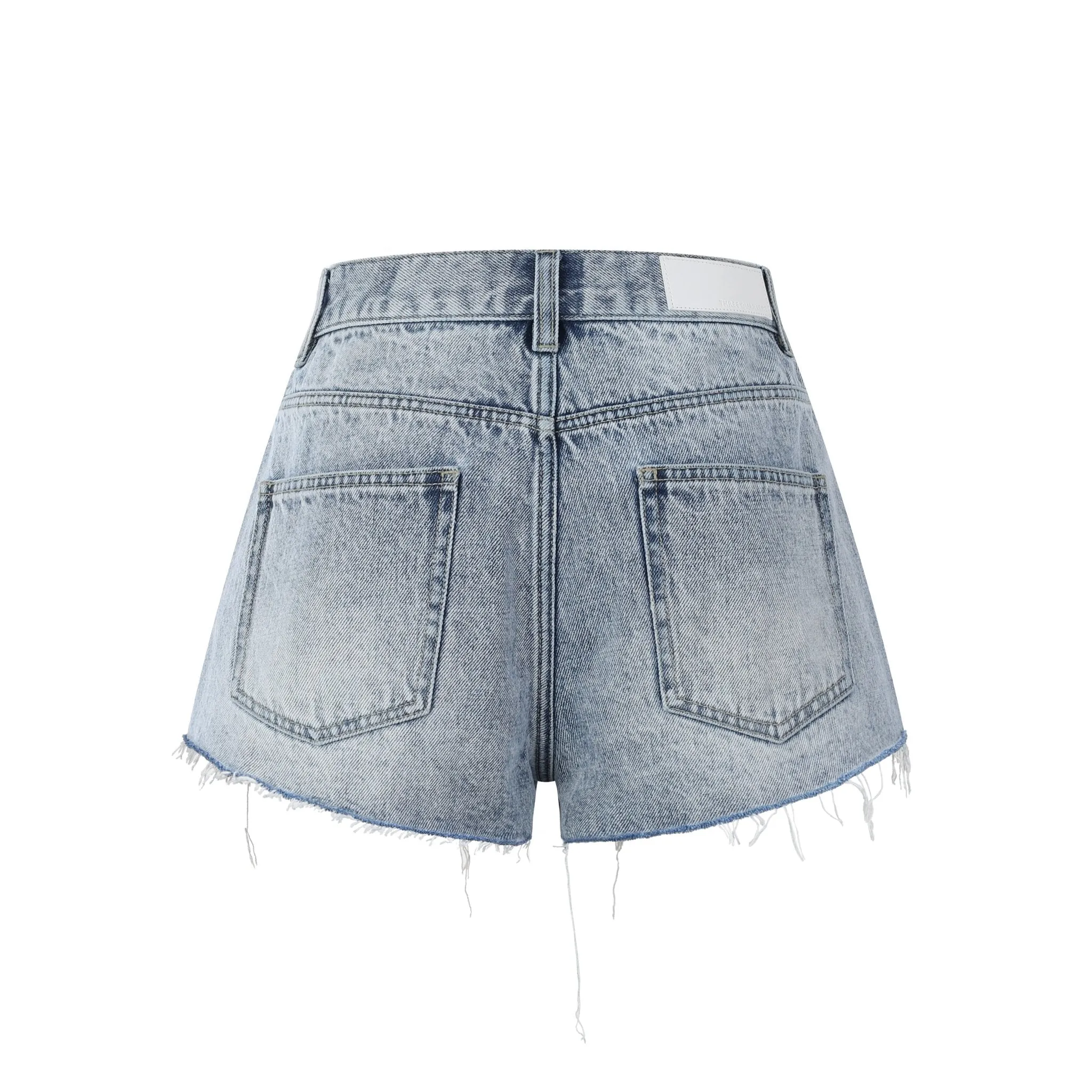 Fine Glitter Logo Iron-On Denim Shorts Blue