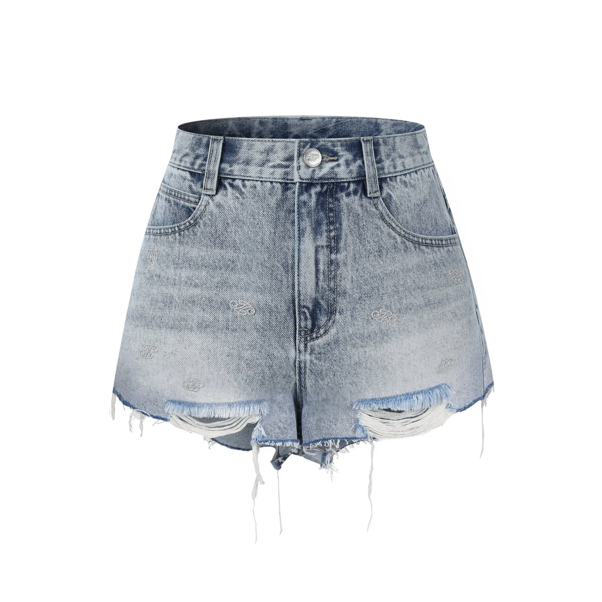 Fine Glitter Logo Iron-On Denim Shorts Blue