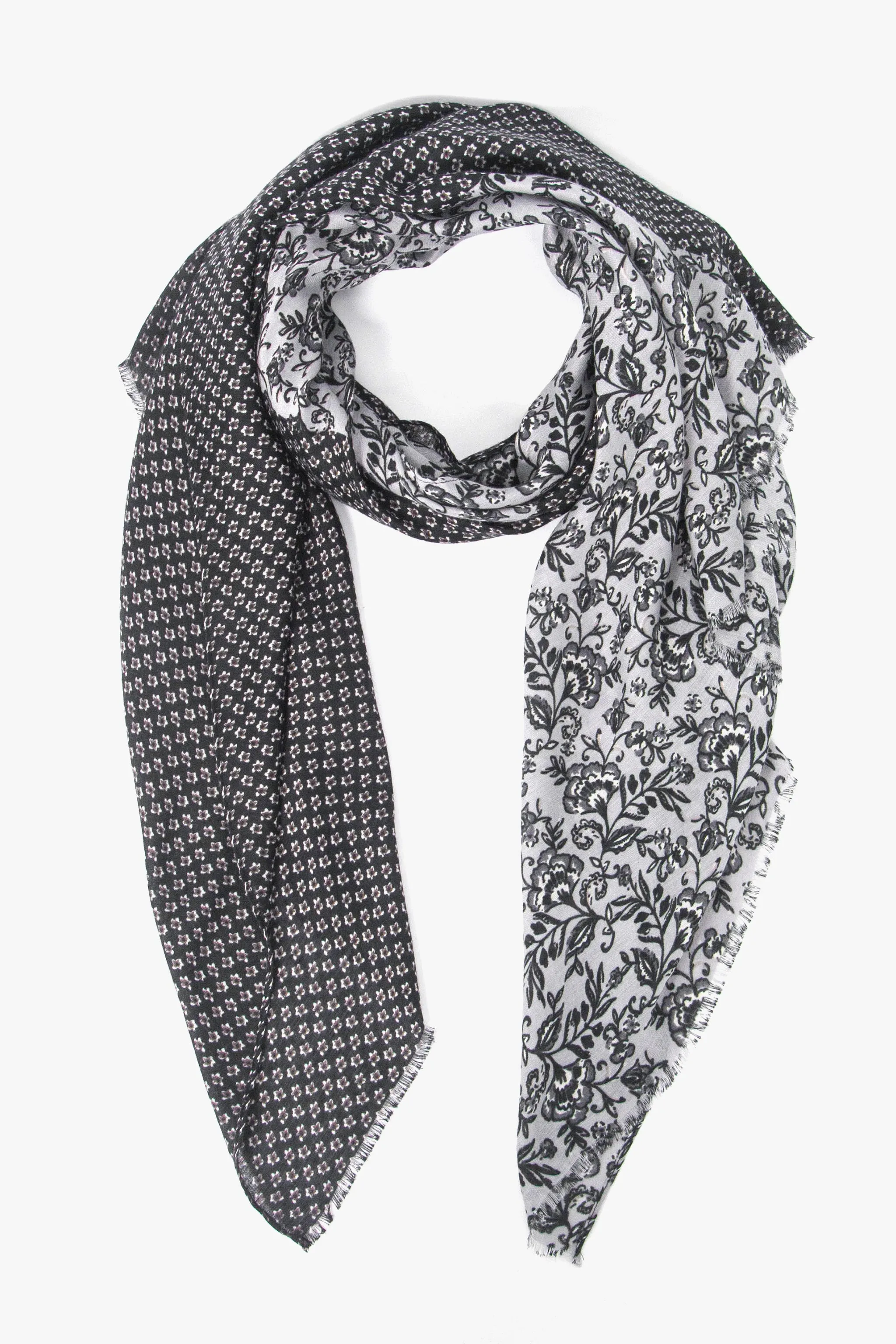 Flora Lightweight Scarf - Black, Indian Floral