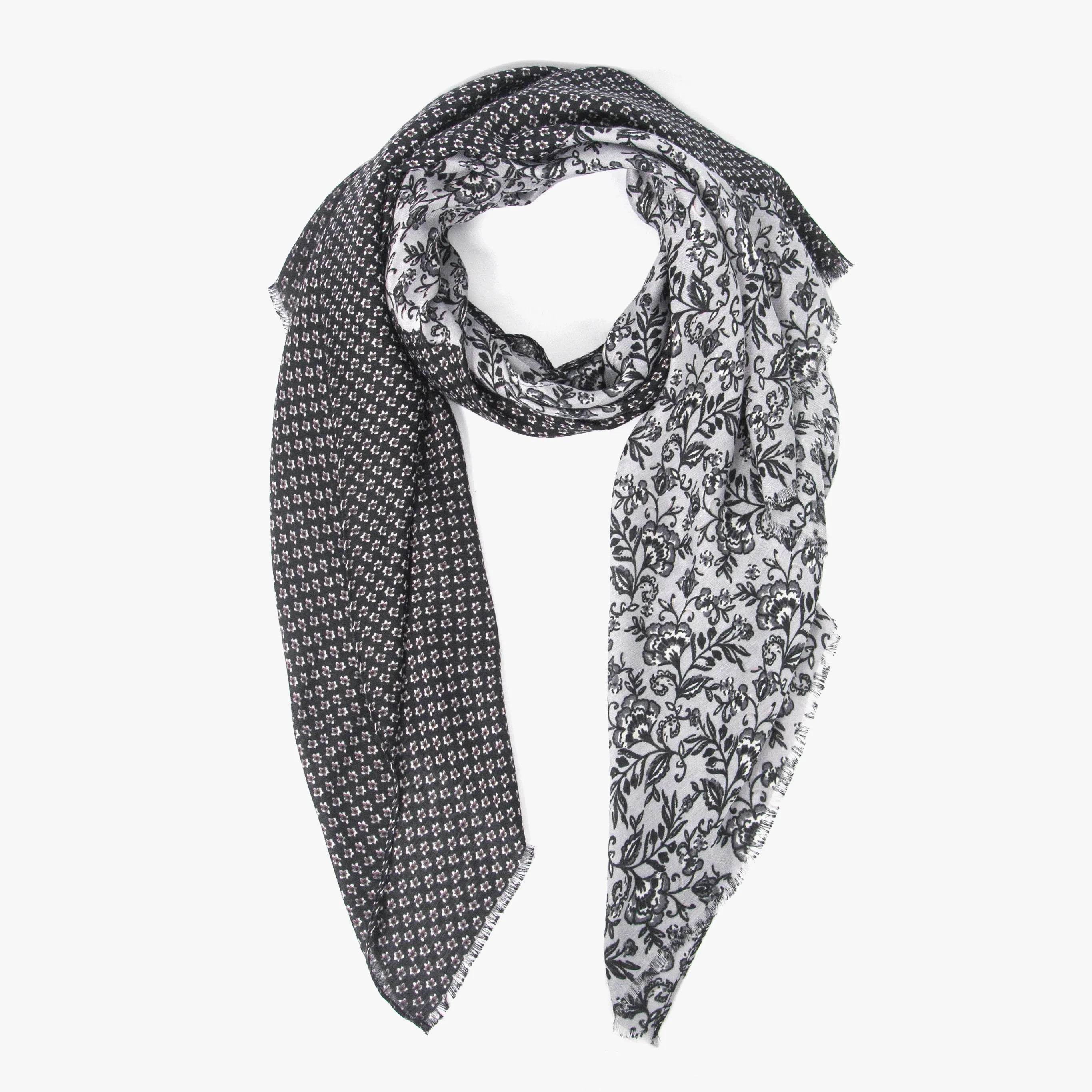 Flora Lightweight Scarf - Black, Indian Floral