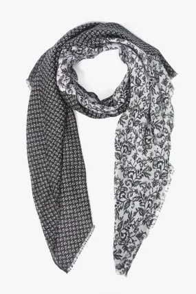 Flora Lightweight Scarf - Black, Indian Floral