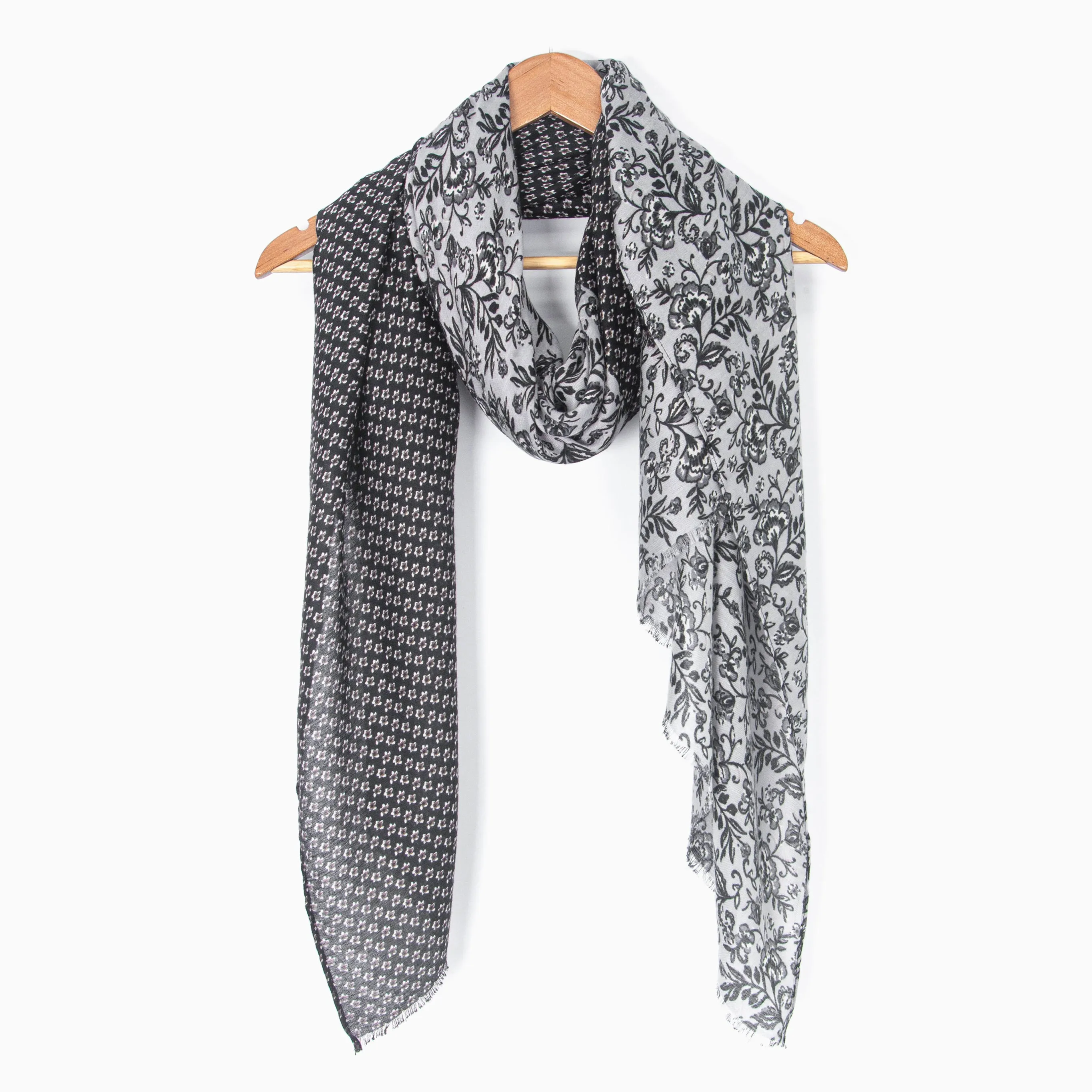 Flora Lightweight Scarf - Black, Indian Floral