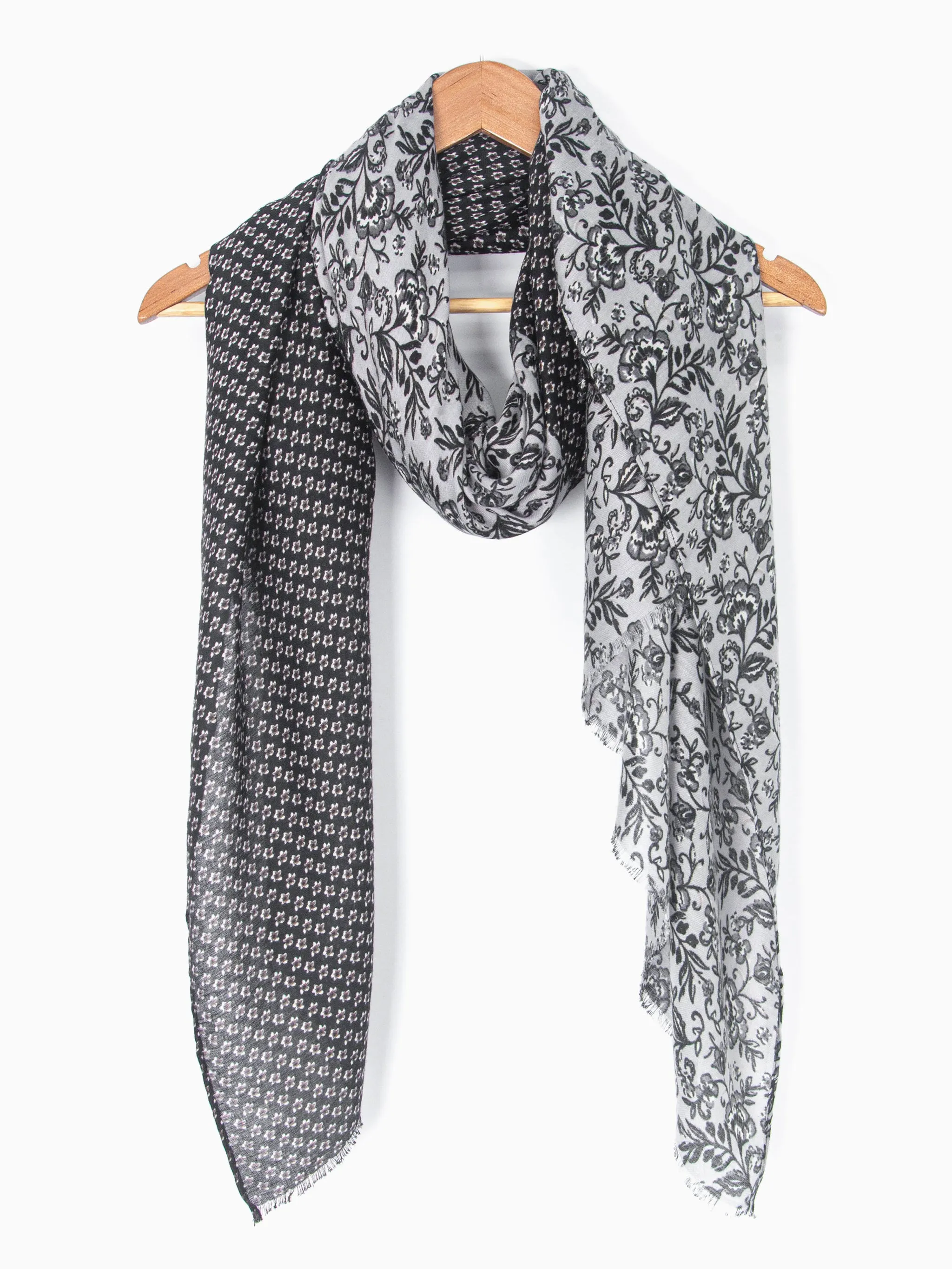 Flora Lightweight Scarf - Black, Indian Floral