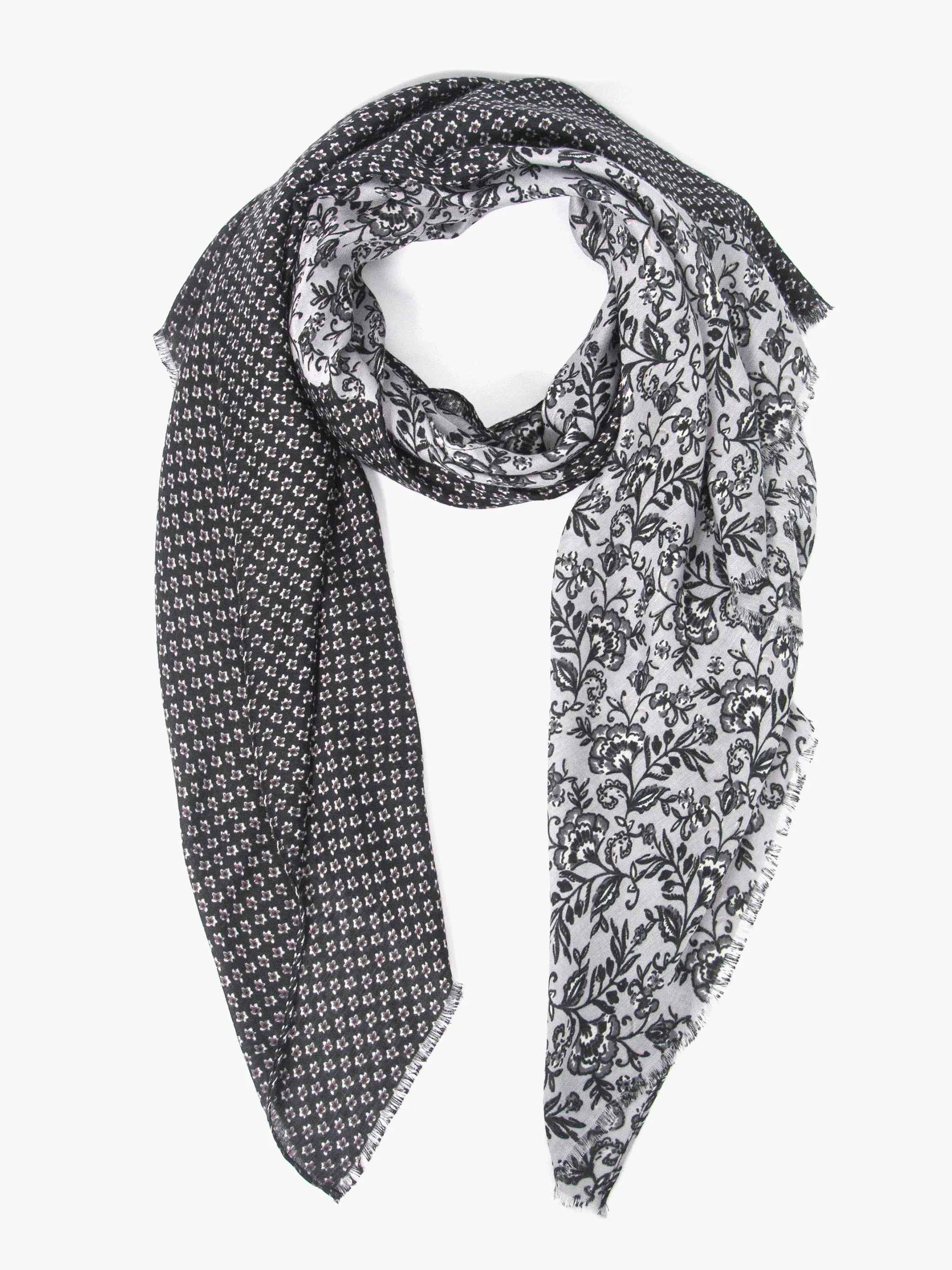 Flora Lightweight Scarf - Black, Indian Floral