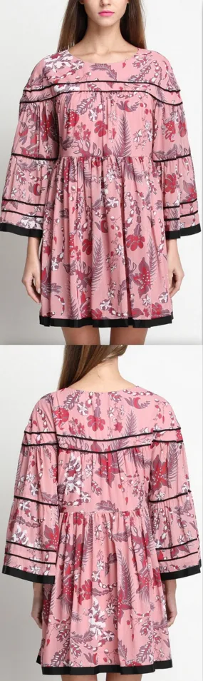 Floral-Print Pink Mini Tunic Dress *Limited Stock*