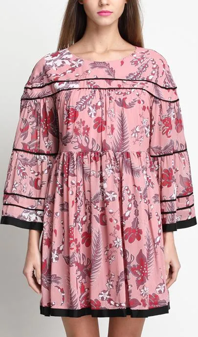 Floral-Print Pink Mini Tunic Dress *Limited Stock*