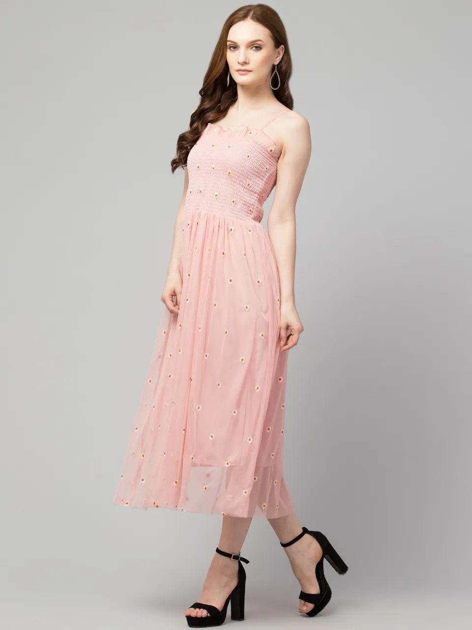 Flower Embroidered Dress-PINK