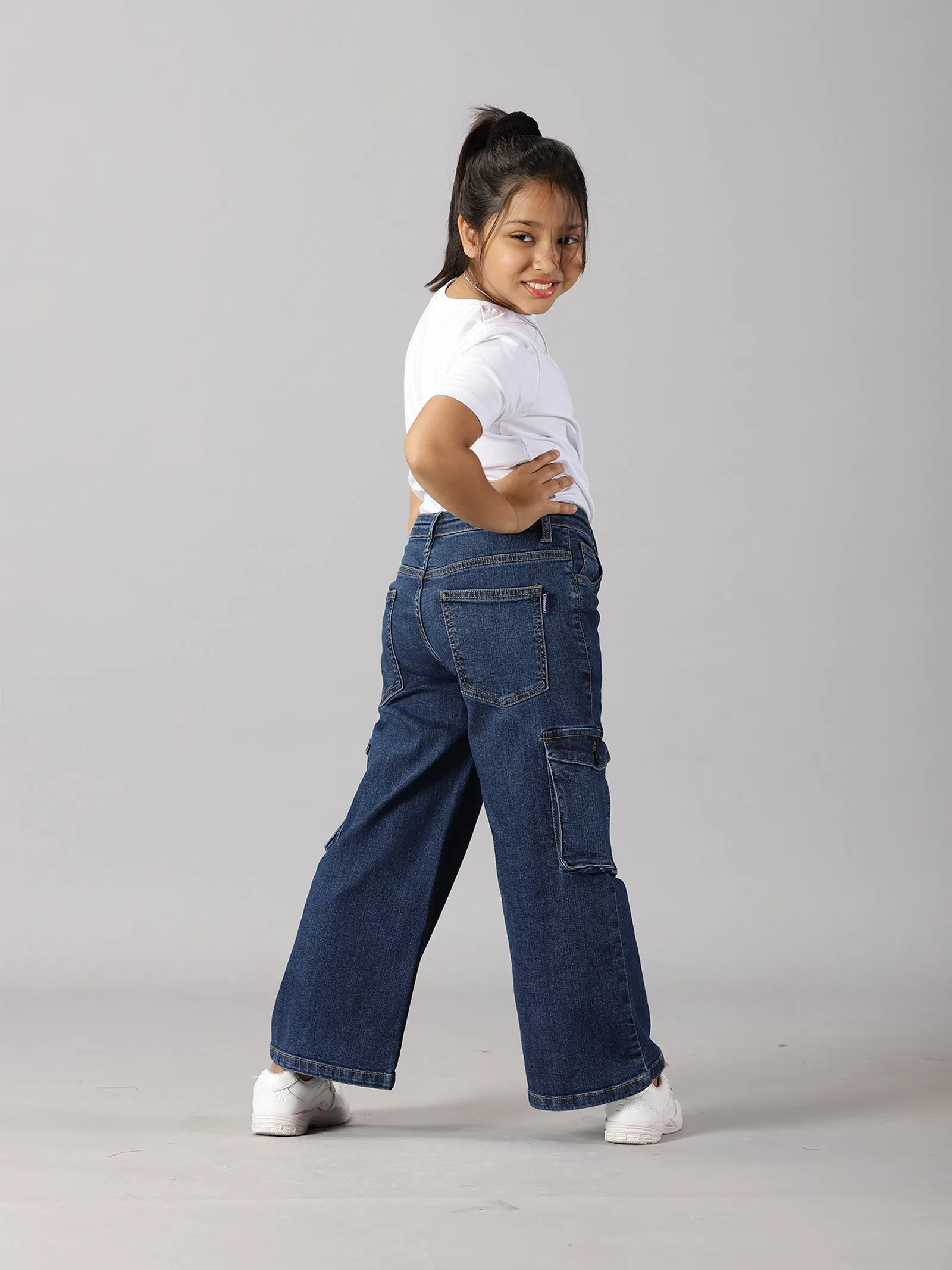 Girls Wide Leg Cargo Jeans pant