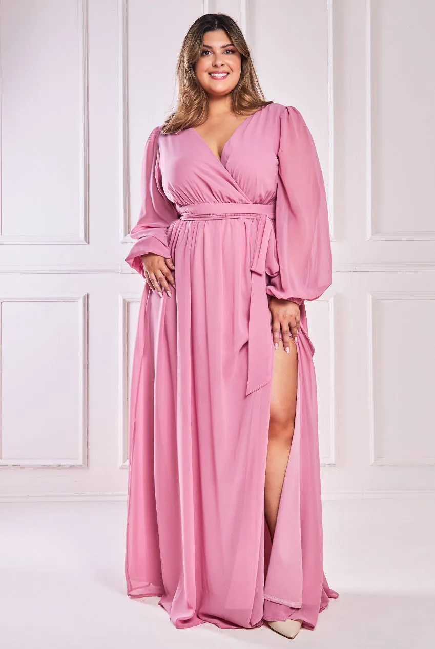 Goddiva Plus Wrap Back With Front Slit Chiffon Maxi