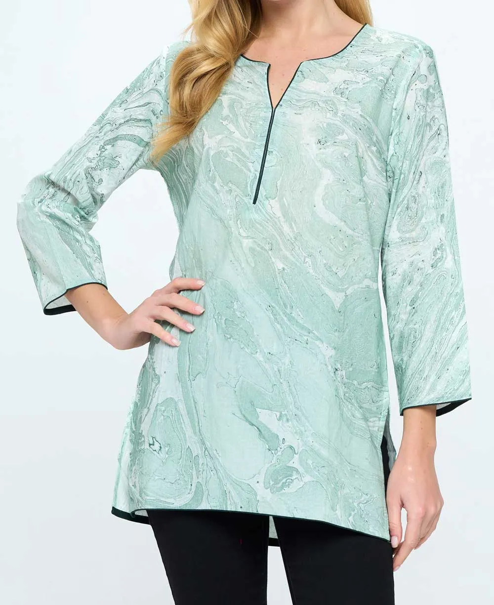 Green Marble Print Soft Cotton Tunic Top