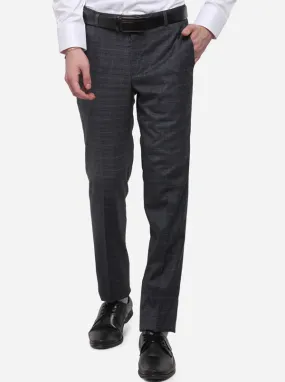 Grey Checked Slim Fit Formal Trouser | Metal