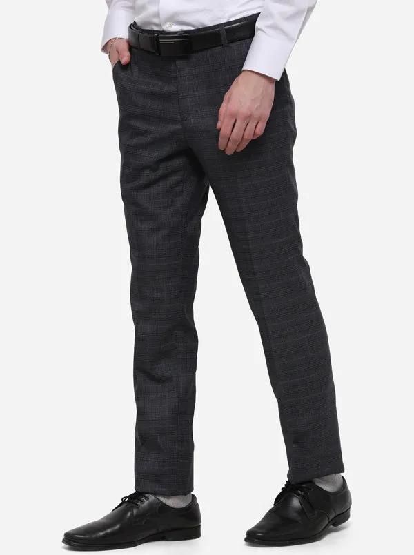 Grey Checked Slim Fit Formal Trouser | Metal