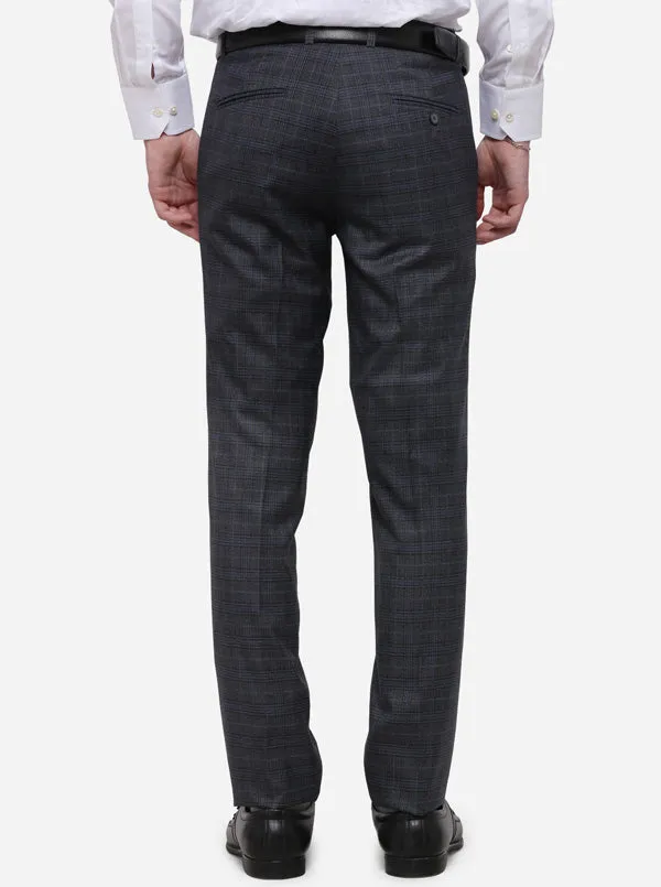 Grey Checked Slim Fit Formal Trouser | Metal