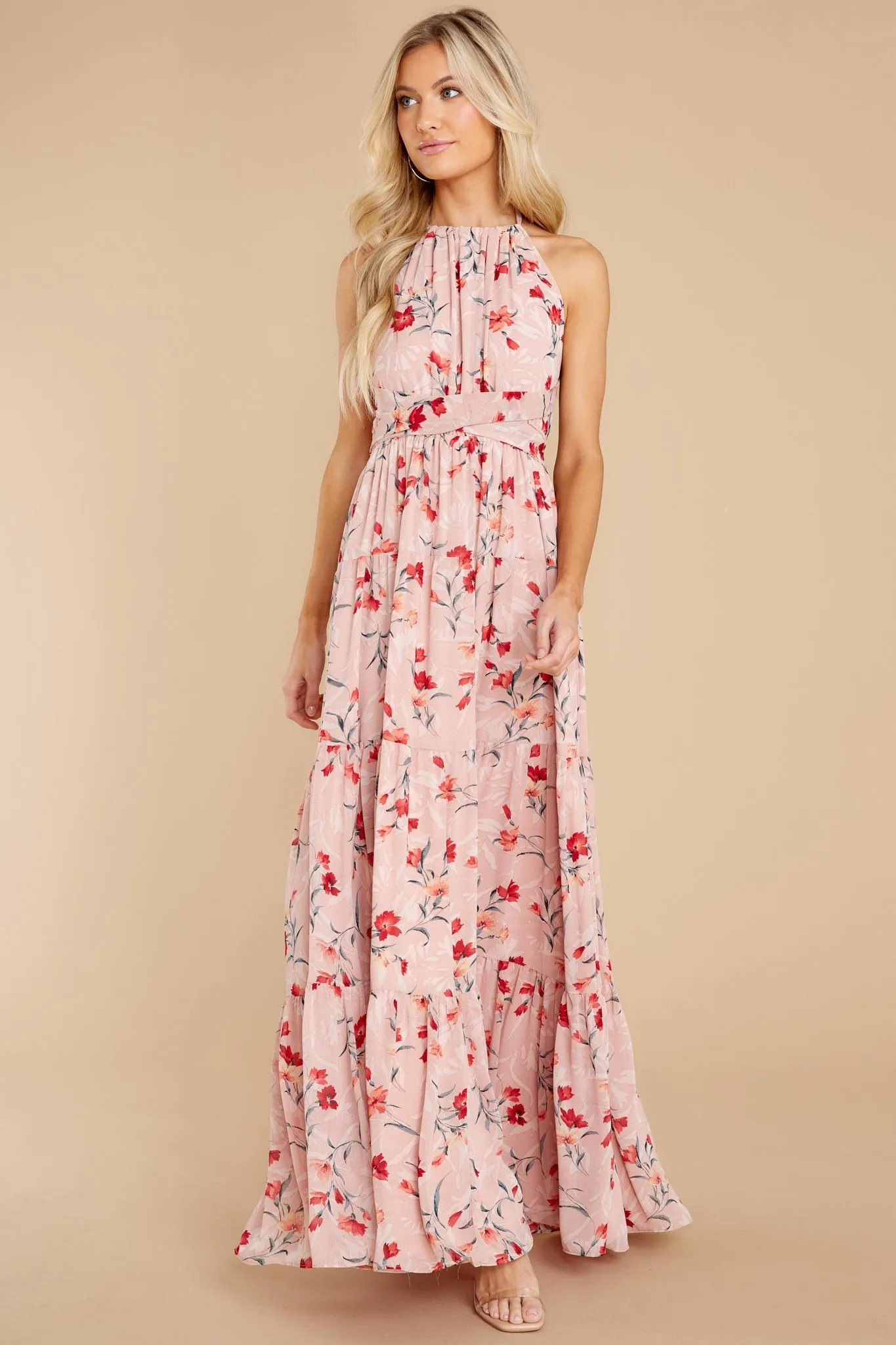 Heat Of The Moment Blush Floral Print Maxi Dress