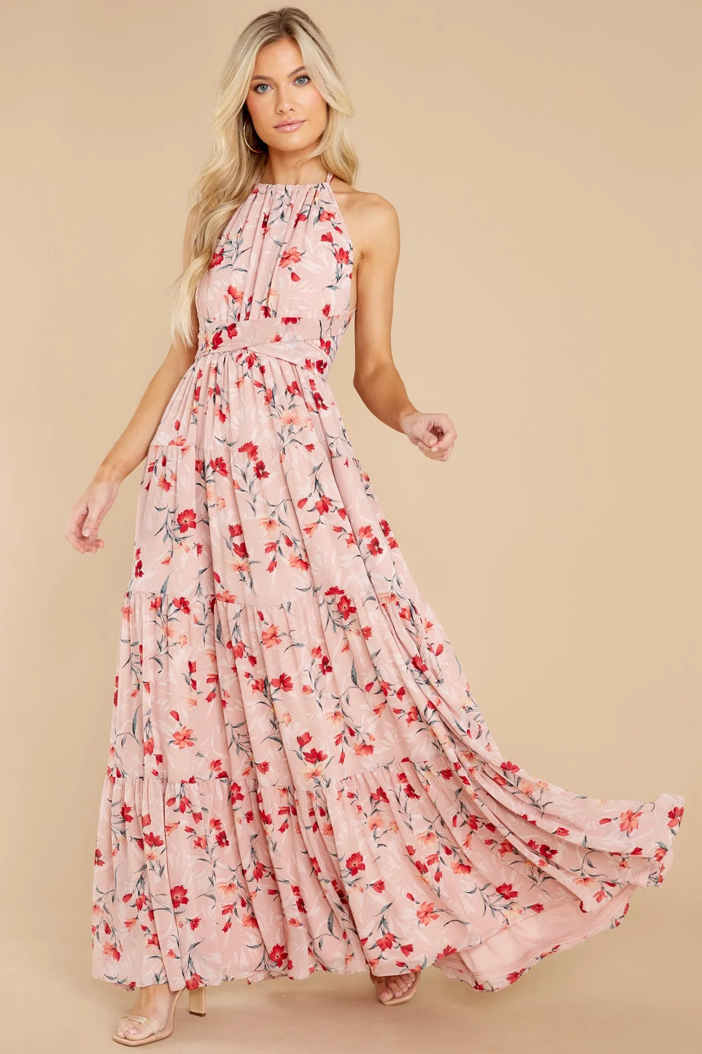 Heat Of The Moment Blush Floral Print Maxi Dress