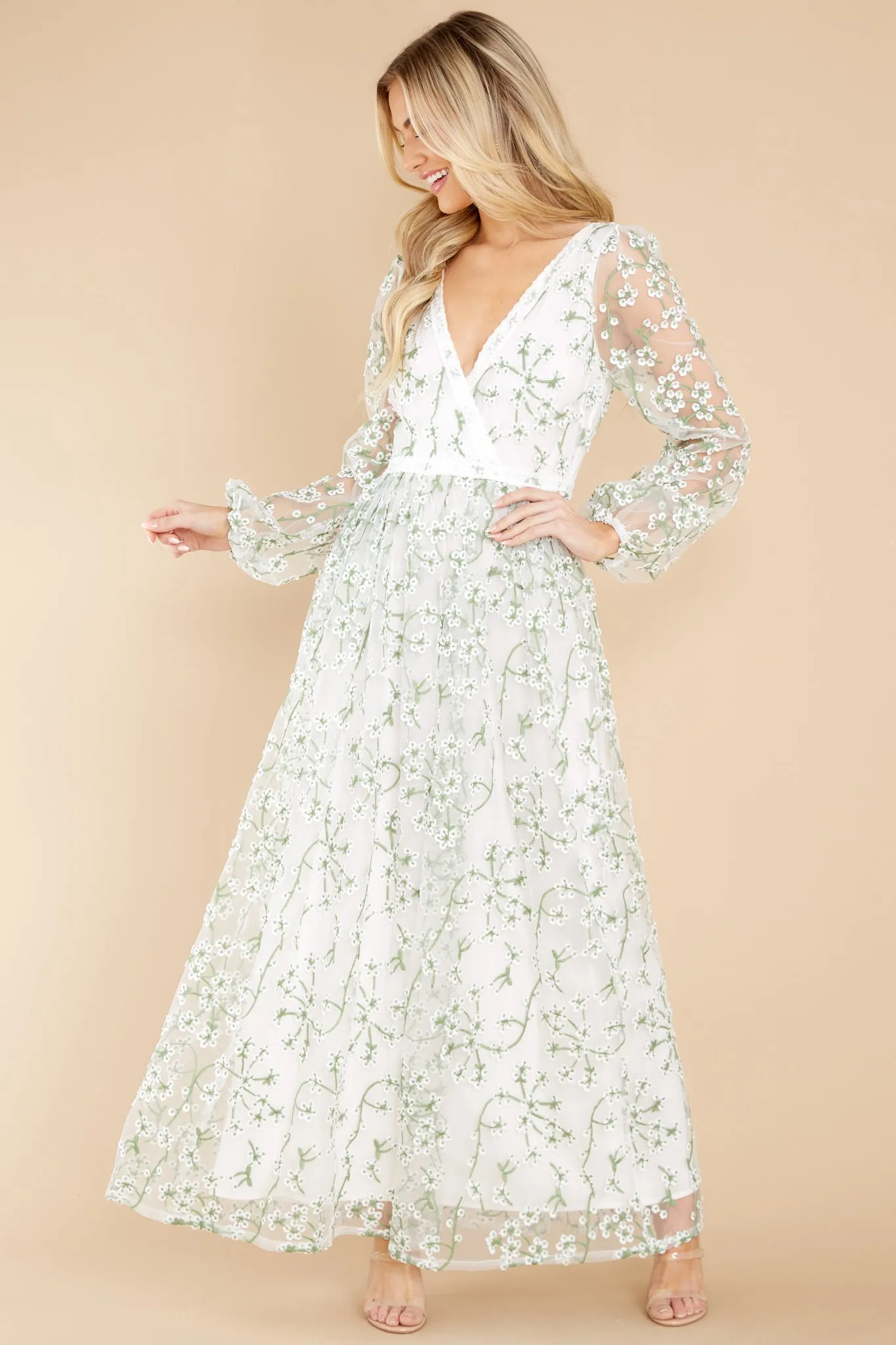 Heavenly Sights Ivory Floral Embroidered Maxi Dress