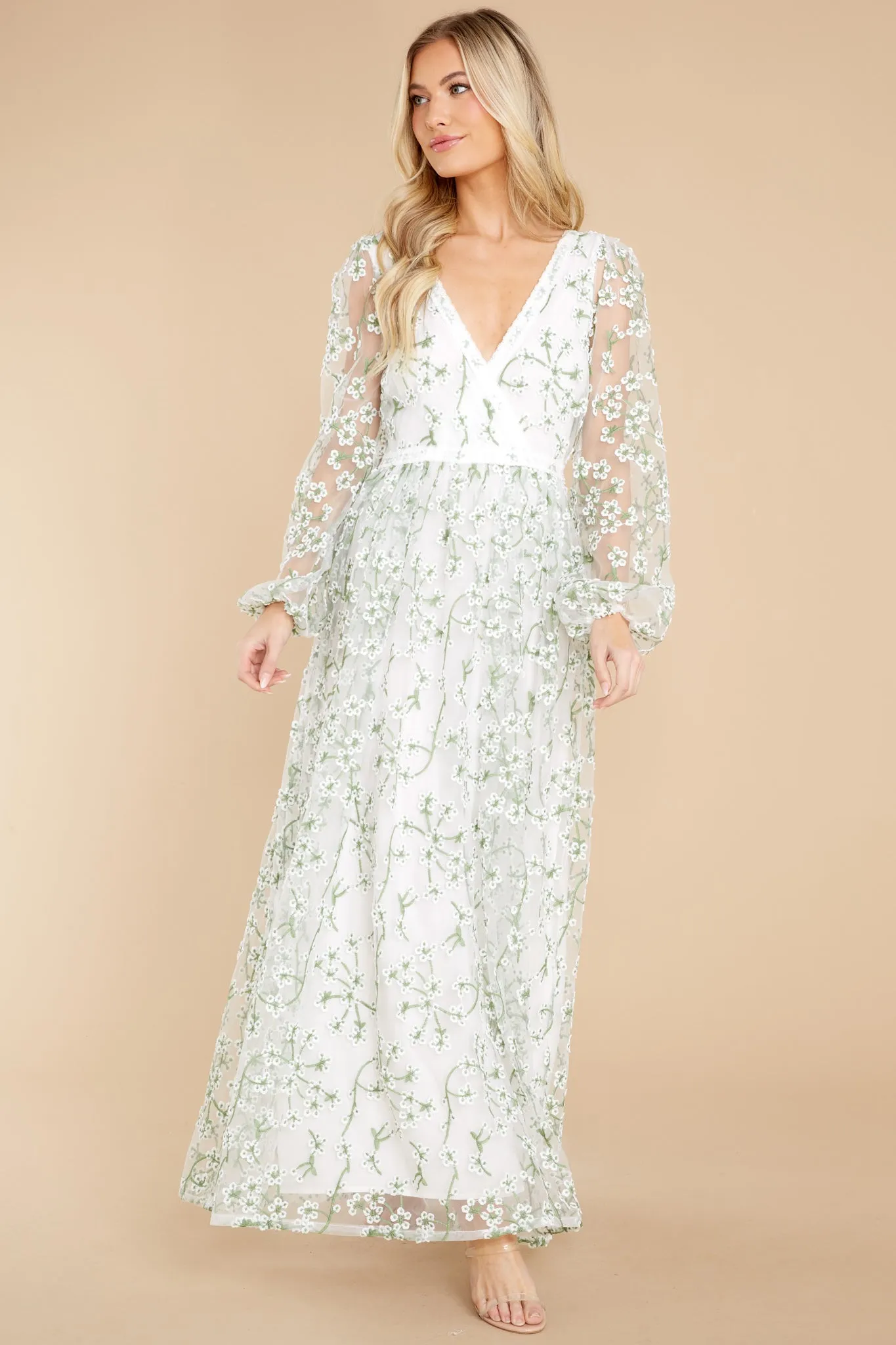 Heavenly Sights Ivory Floral Embroidered Maxi Dress