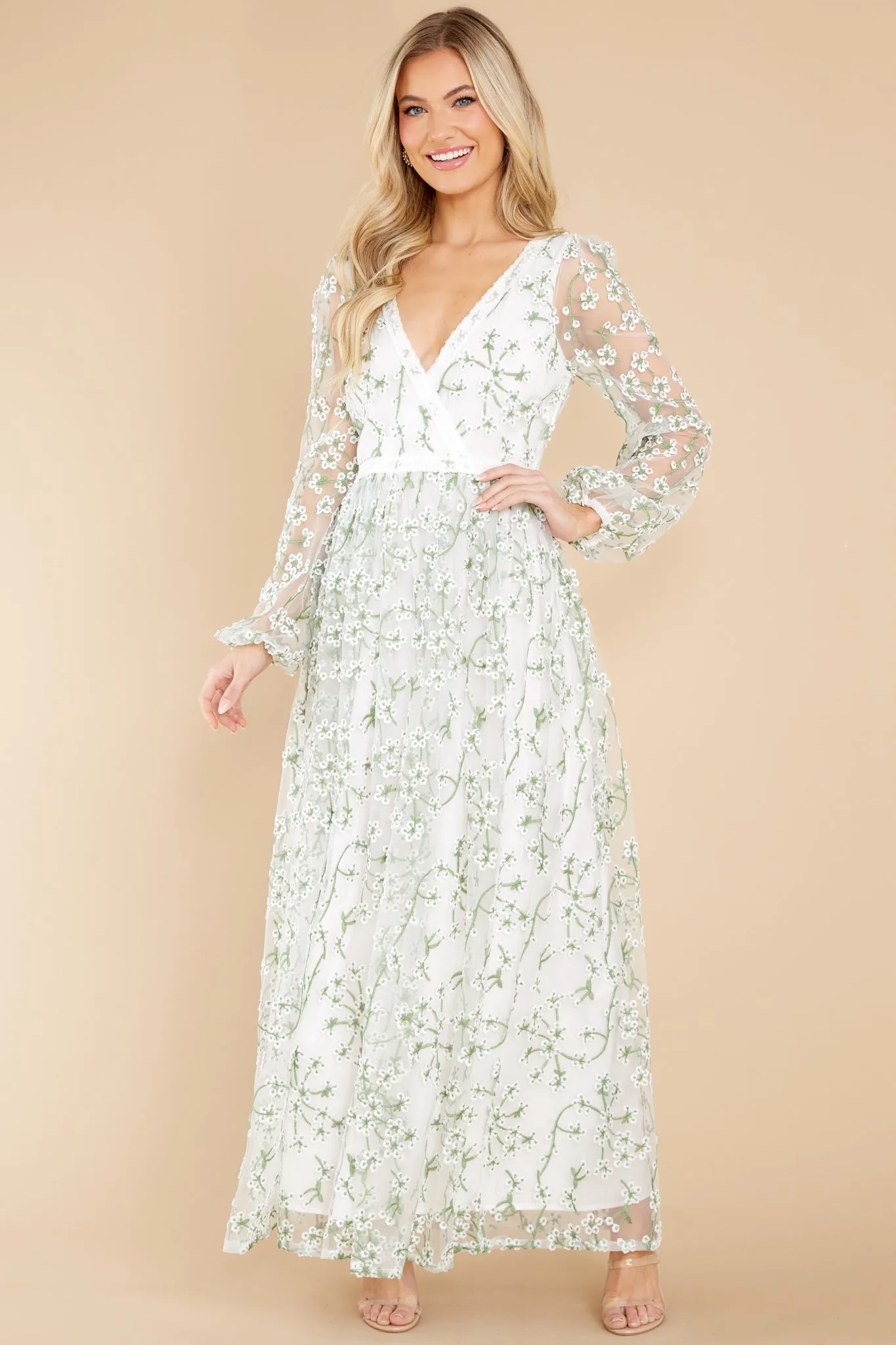 Heavenly Sights Ivory Floral Embroidered Maxi Dress