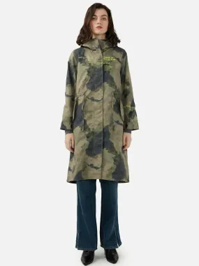 Hooded Camo Longline Trench Coat